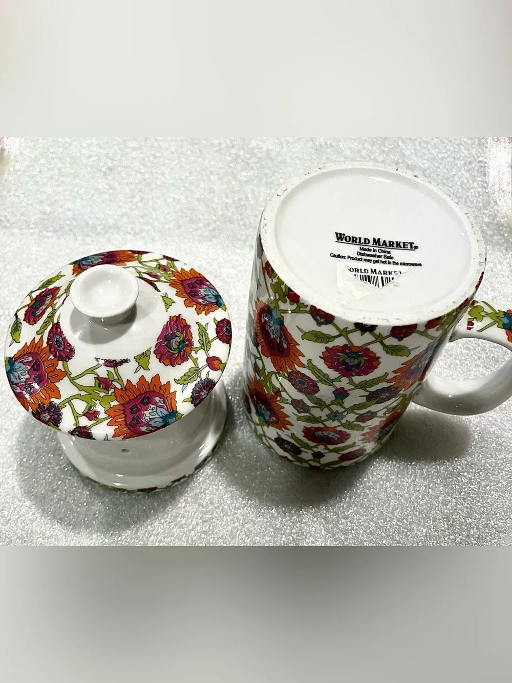 3-pc World Market Teacup, Loose-Leaf Infuser, and Lid 6” Combo | 12 oz. | Boho